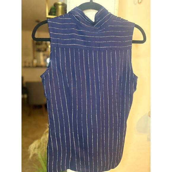 Tommy Hilfiger Women's Sleeveles Navy Blue Pin Stripe Tie Neck Blouse Size S 4-8 - Picture 5 of 5
